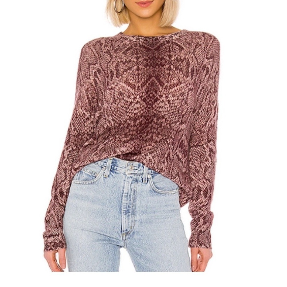 360 Cashmere Khloe Snake Print 100% Cashmere Sweater Women Large Boutique Mauve